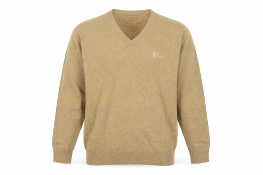 Pringle of Scotland Men’s Beige M Lambswool V-Neck Logo Pullover Jumper