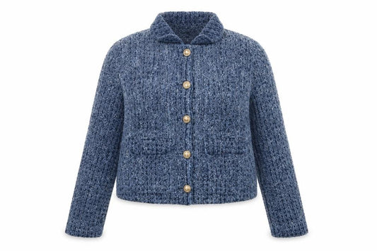 M&S Women’s Blue UK 12 Cropped Bouclé Knit Button Jacket