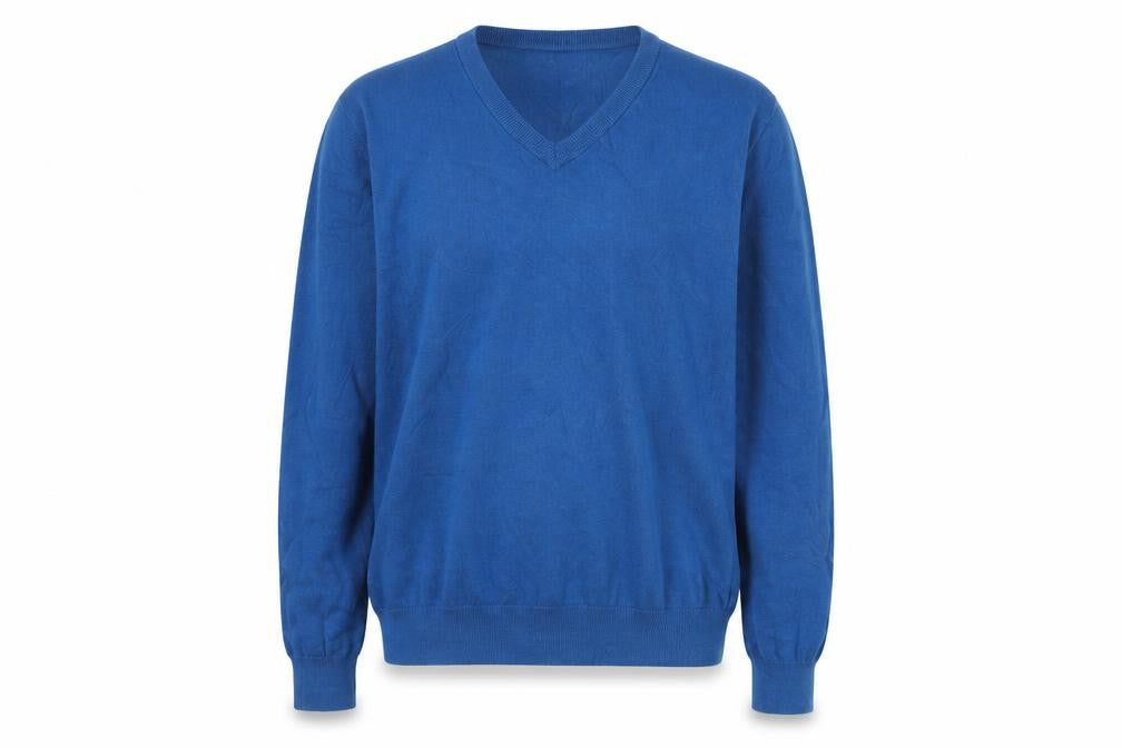 Marks and Spencer Men Blue L Cotton V-Neck Pullover Jumper