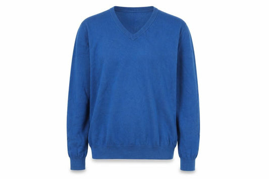 Marks and Spencer Men Blue L Cotton V-Neck Pullover Jumper