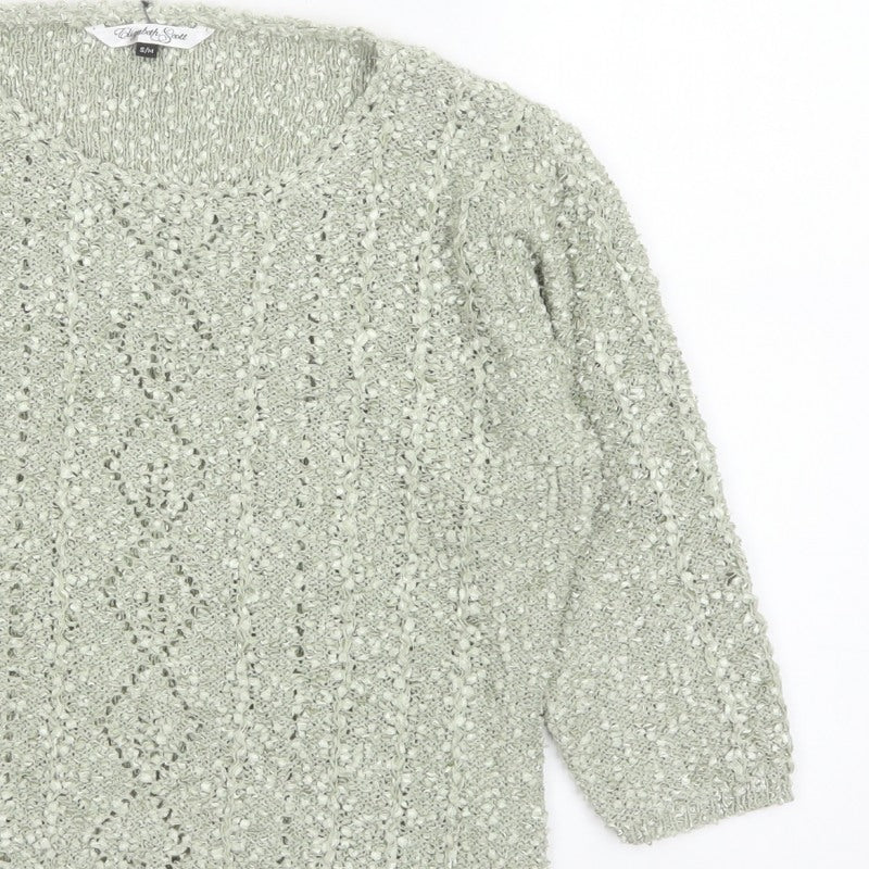 Elizabeth Scott Women Green S/M Open Knit V-Neck Pullover Jumper