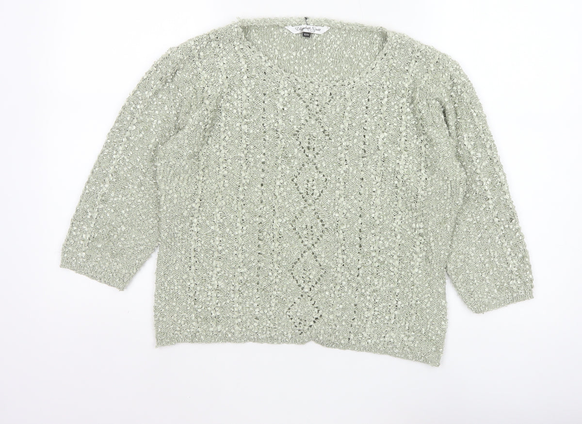 Elizabeth Scott Women Green S/M Open Knit V-Neck Pullover Jumper