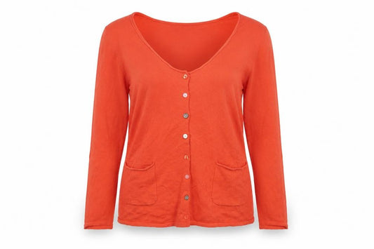 White Stuff Women Orange Size 10 Cotton Scoop Neck Pocket Cardigan