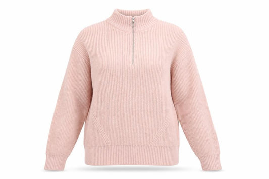 M&S Womens Pink UK 10 Chunky Knit 1/4 Zip High Neck Jumper
