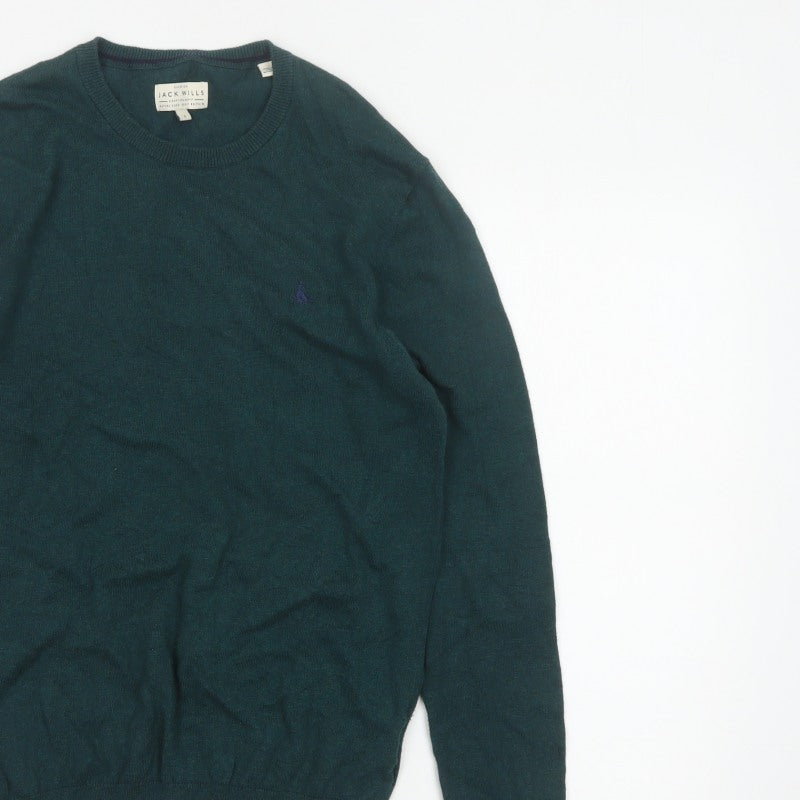 Jack Wills Men’s Green S Cotton Cashmere Logo Crew Neck Pullover Jumper