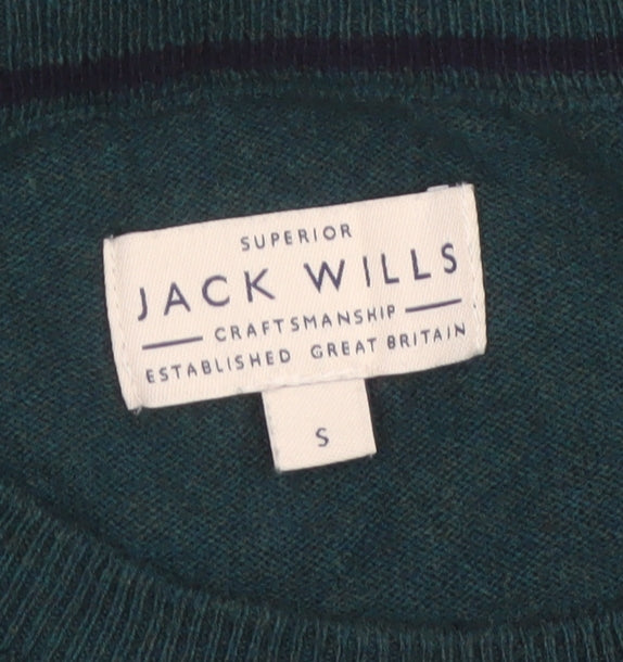 Jack Wills Men’s Green S Cotton Cashmere Logo Crew Neck Pullover Jumper