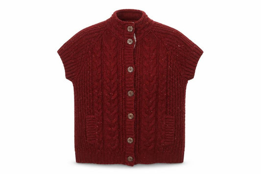 Country Rose Women Red M Cable Knit Sleeveless Button Cardigan