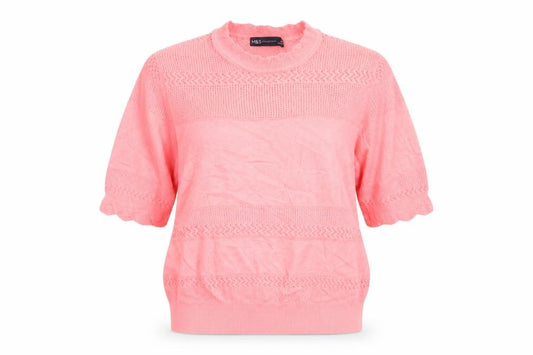 Marks and Spencer Women Pink UK 12 Knit 3/4 Sleeve Round Neck Top