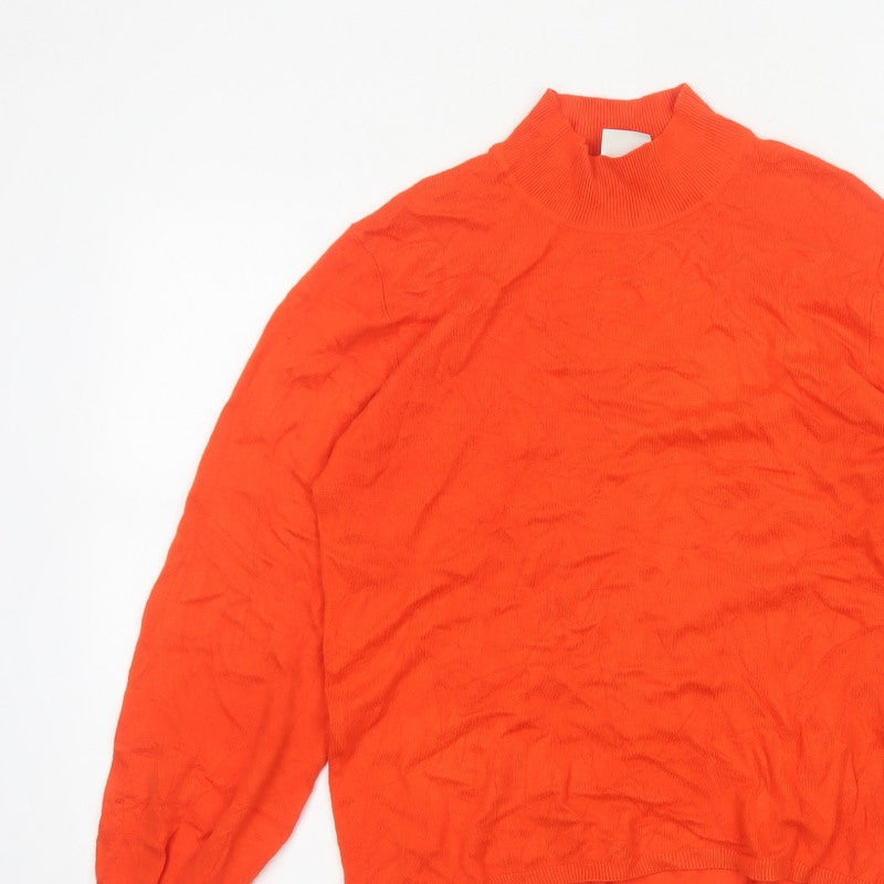 ICHI Women’s Orange M High Neck Lightweight Knit Pullover Jumper