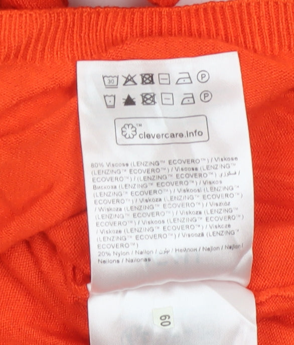 ICHI Women’s Orange M High Neck Lightweight Knit Pullover Jumper