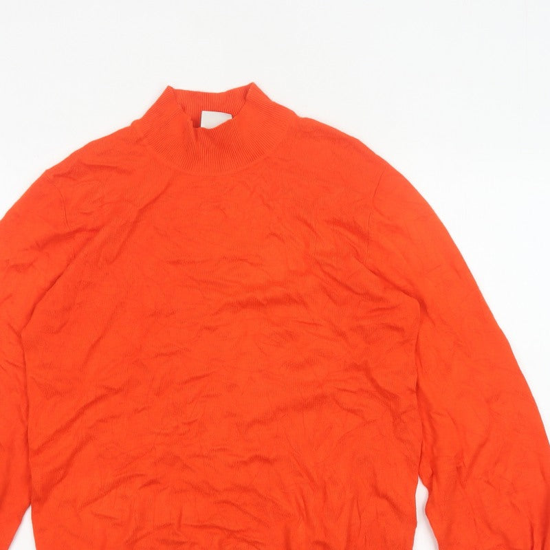 ICHI Women’s Orange M High Neck Lightweight Knit Pullover Jumper
