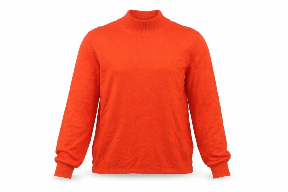 ICHI Women’s Orange M High Neck Lightweight Knit Pullover Jumper