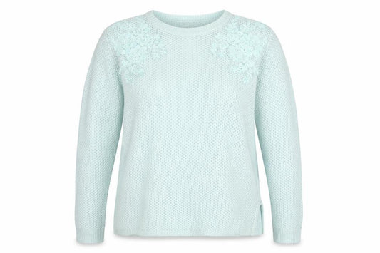 M&S Women Green UK 16 Floral Embroidered Open Knit Pullover Jumper