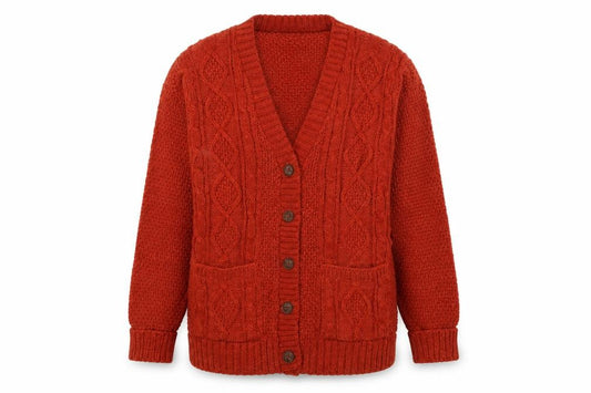 Remel London Women’s Orange XL Cable Knit V-Neck Button Cardigan