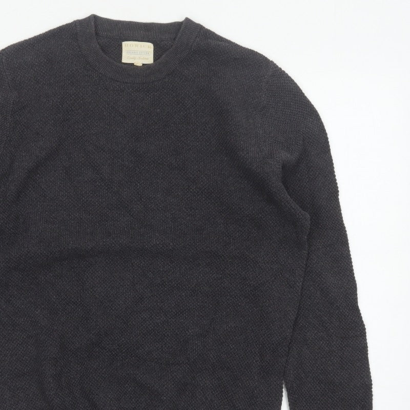 Howick Men’s Grey L Organic Cotton Crew Neck Textured Knit Pullover Jumper