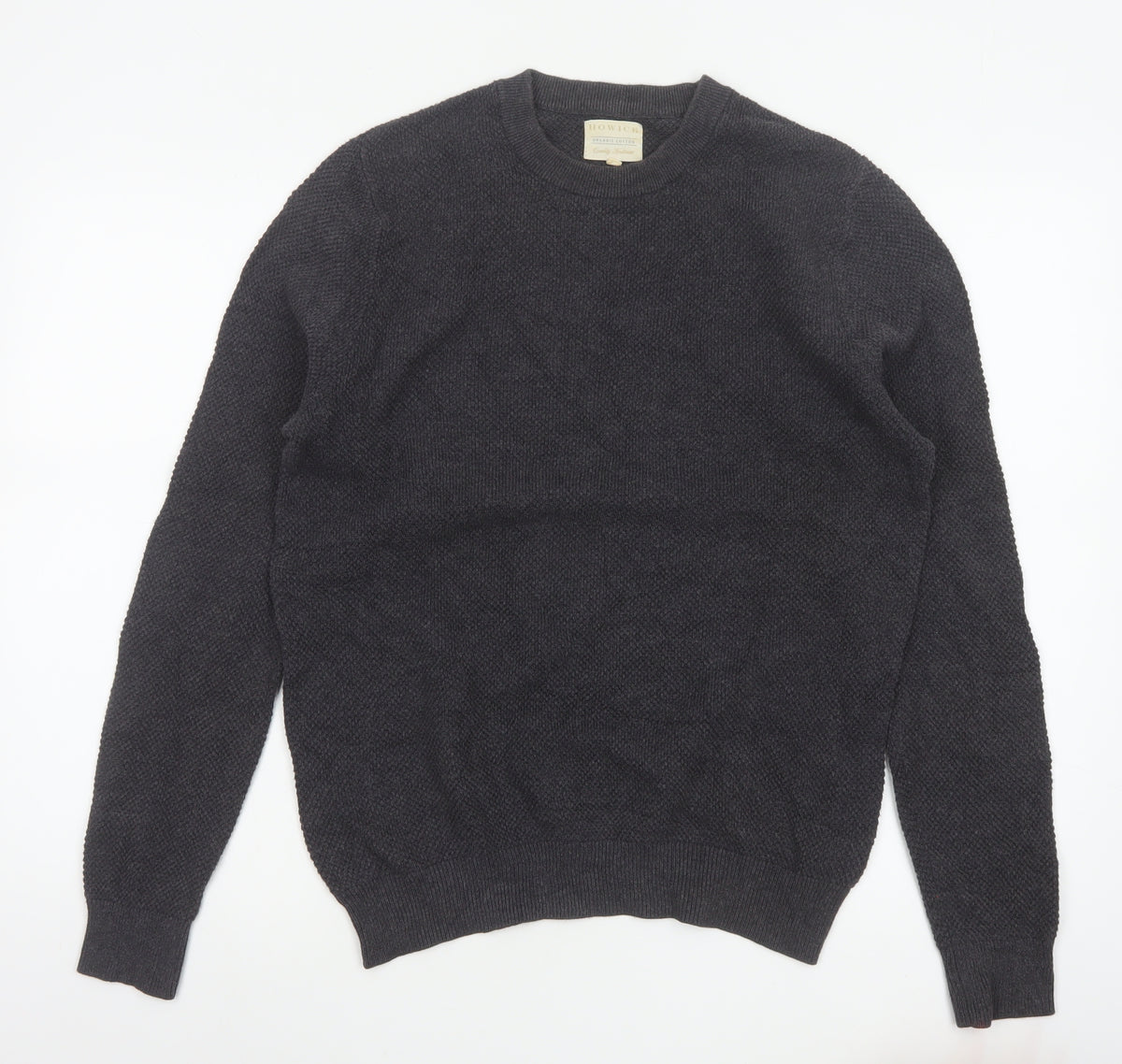Howick Men’s Grey L Organic Cotton Crew Neck Textured Knit Pullover Jumper