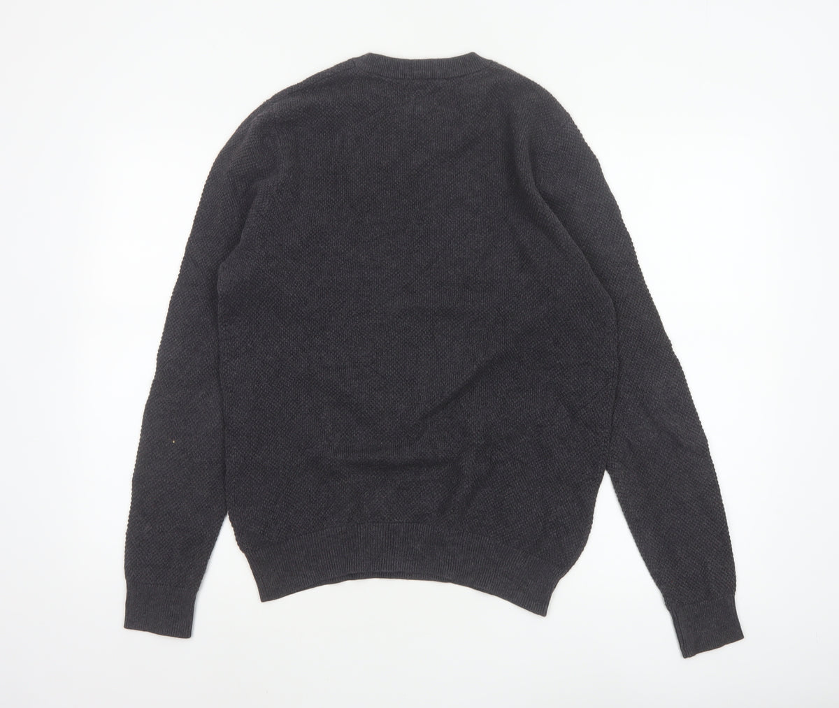 Howick Men’s Grey L Organic Cotton Crew Neck Textured Knit Pullover Jumper