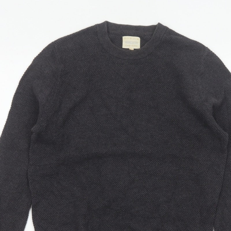 Howick Men’s Grey L Organic Cotton Crew Neck Textured Knit Pullover Jumper