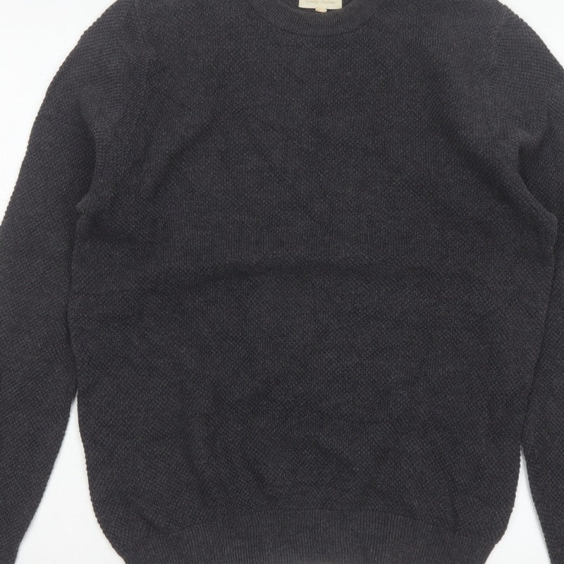 Howick Men’s Grey L Organic Cotton Crew Neck Textured Knit Pullover Jumper