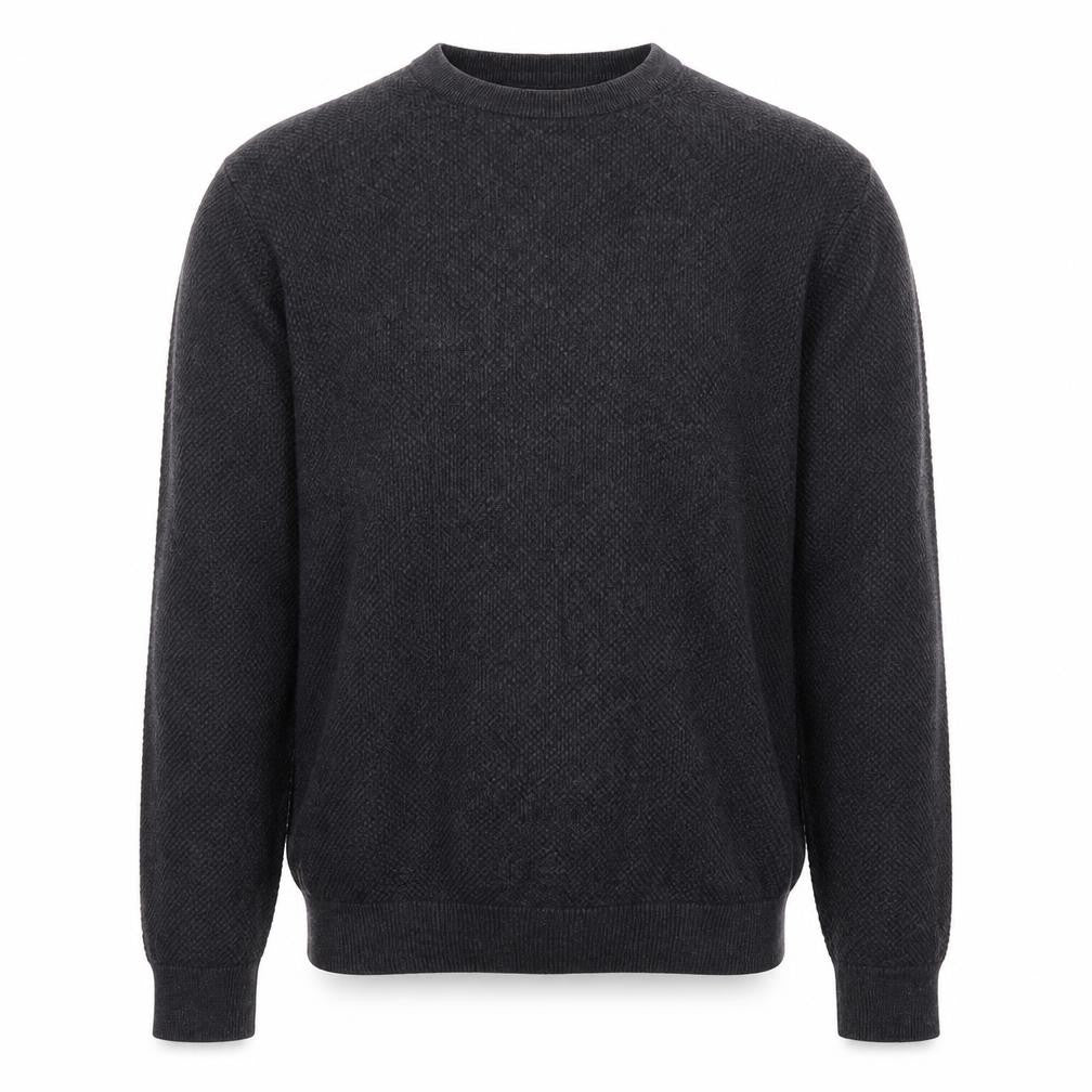 Howick Men’s Grey L Organic Cotton Crew Neck Textured Knit Pullover Jumper
