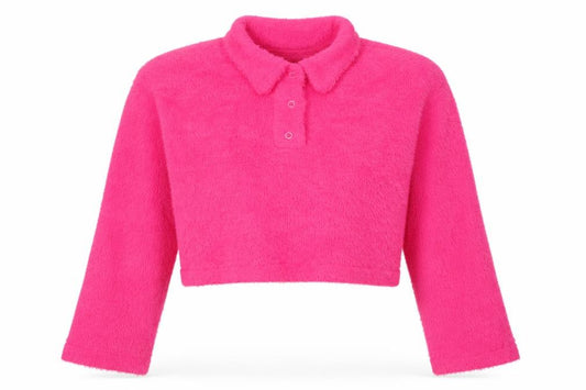 ASOS Design Women Pink M Fuzzy Collared Henley Jumper Long Sleeve