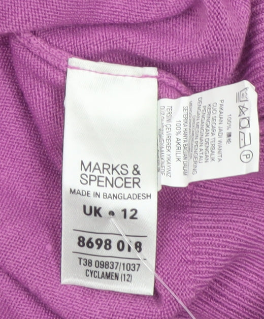 Marks & Spencer Women Pink UK 12 Cowl Neck Button Cuff Jumper