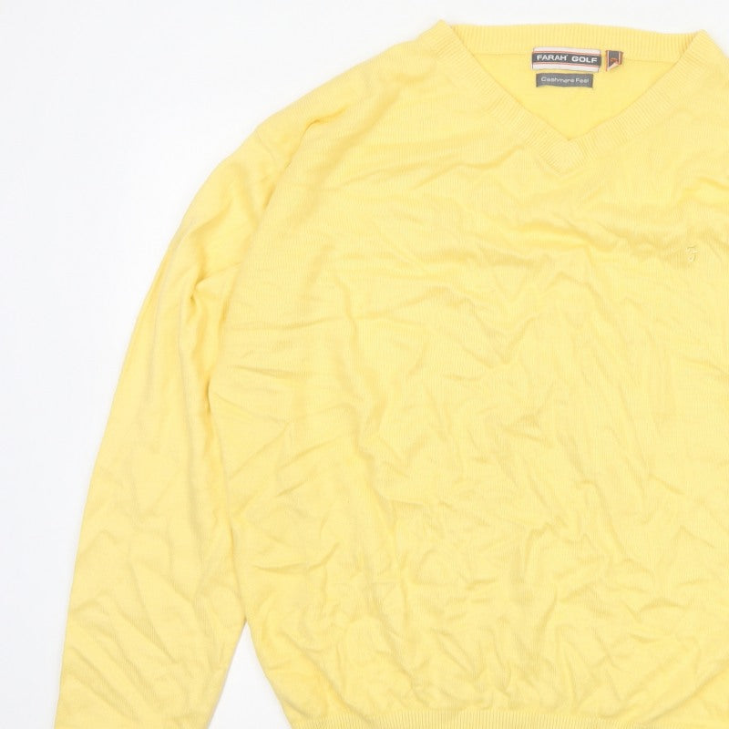 Farah Golf Men’s Yellow L V-Neck Logo Acrylic Knit Pullover Jumper