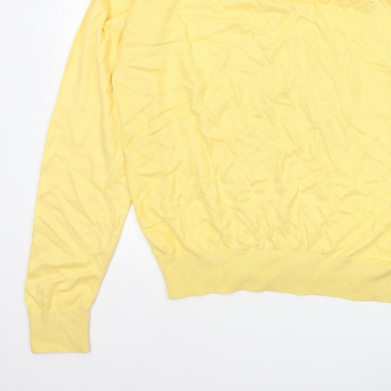 Farah Golf Men’s Yellow L V-Neck Logo Acrylic Knit Pullover Jumper