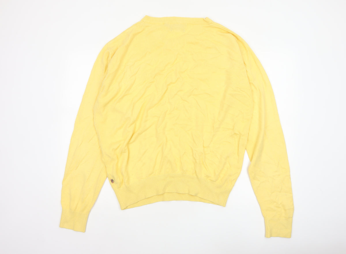 Farah Golf Men’s Yellow L V-Neck Logo Acrylic Knit Pullover Jumper