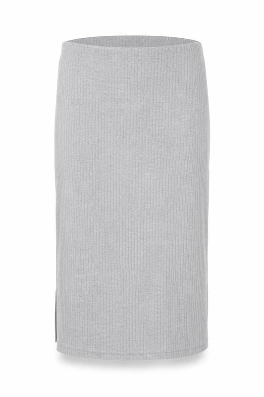 Stradivarius Women Grey XS Ribbed Knit Midi Pencil Skirt Slit