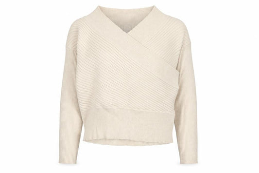 River Island Women Ivory Size 8 Wrap V-Neck Rib Knit Jumper