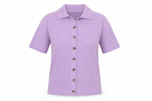 Marks and Spencer Women’s Purple S Basic Rib Knit Button Polo Top