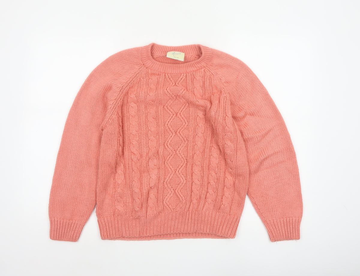 Amari Teens Pink Cable Knit Crew Neck Jumper Size 10/12