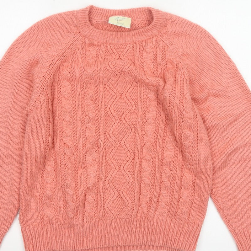 Amari Teens Pink Cable Knit Crew Neck Jumper Size 10/12