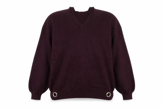 River Island Women Brown M V-Neck Cold Shoulder Balloon Sleeve Jumper