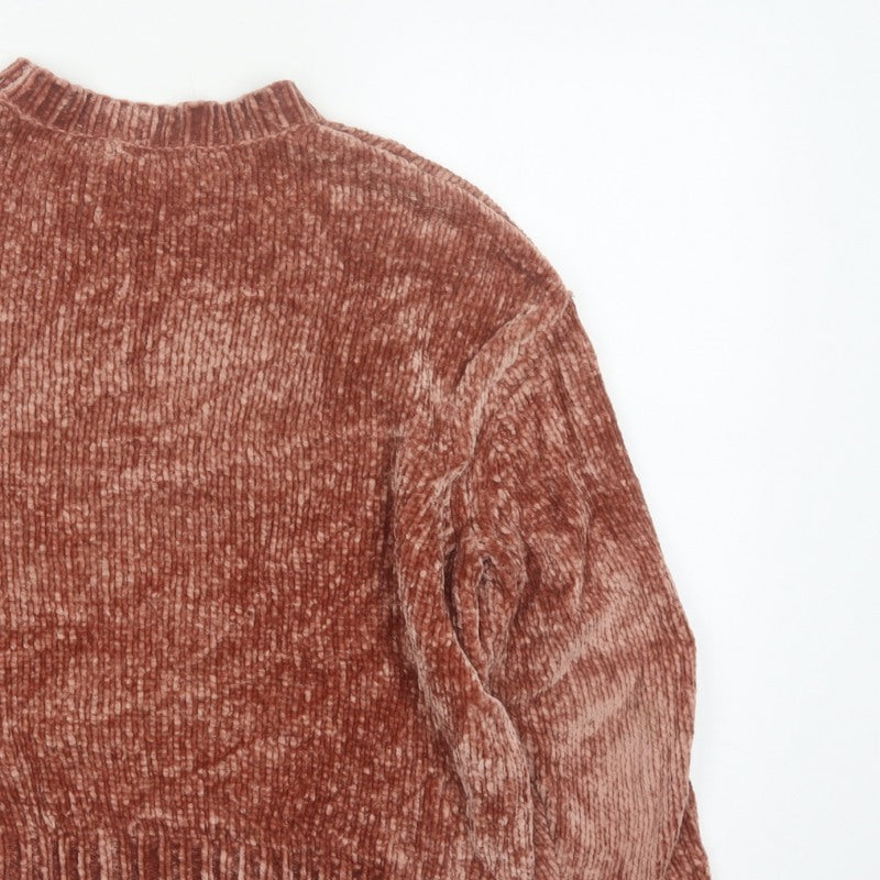 Pull&Bear Women’s Brown S Chunky Knit Velour Crew Neck Jumper