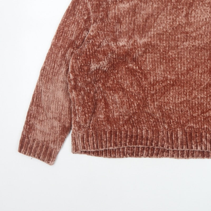 Pull&Bear Women’s Brown S Chunky Knit Velour Crew Neck Jumper