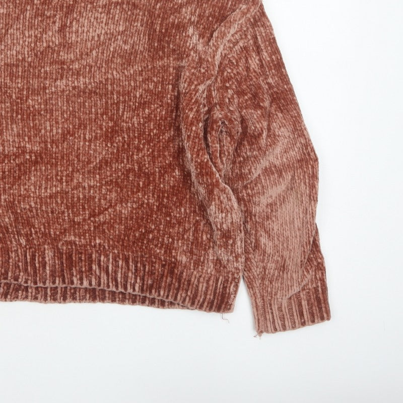 Pull&Bear Women’s Brown S Chunky Knit Velour Crew Neck Jumper