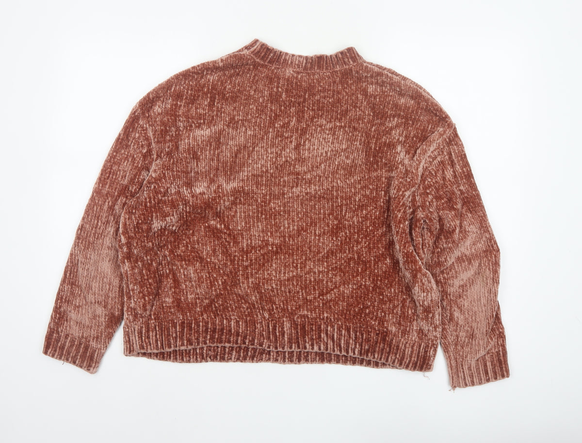 Pull&Bear Women’s Brown S Chunky Knit Velour Crew Neck Jumper
