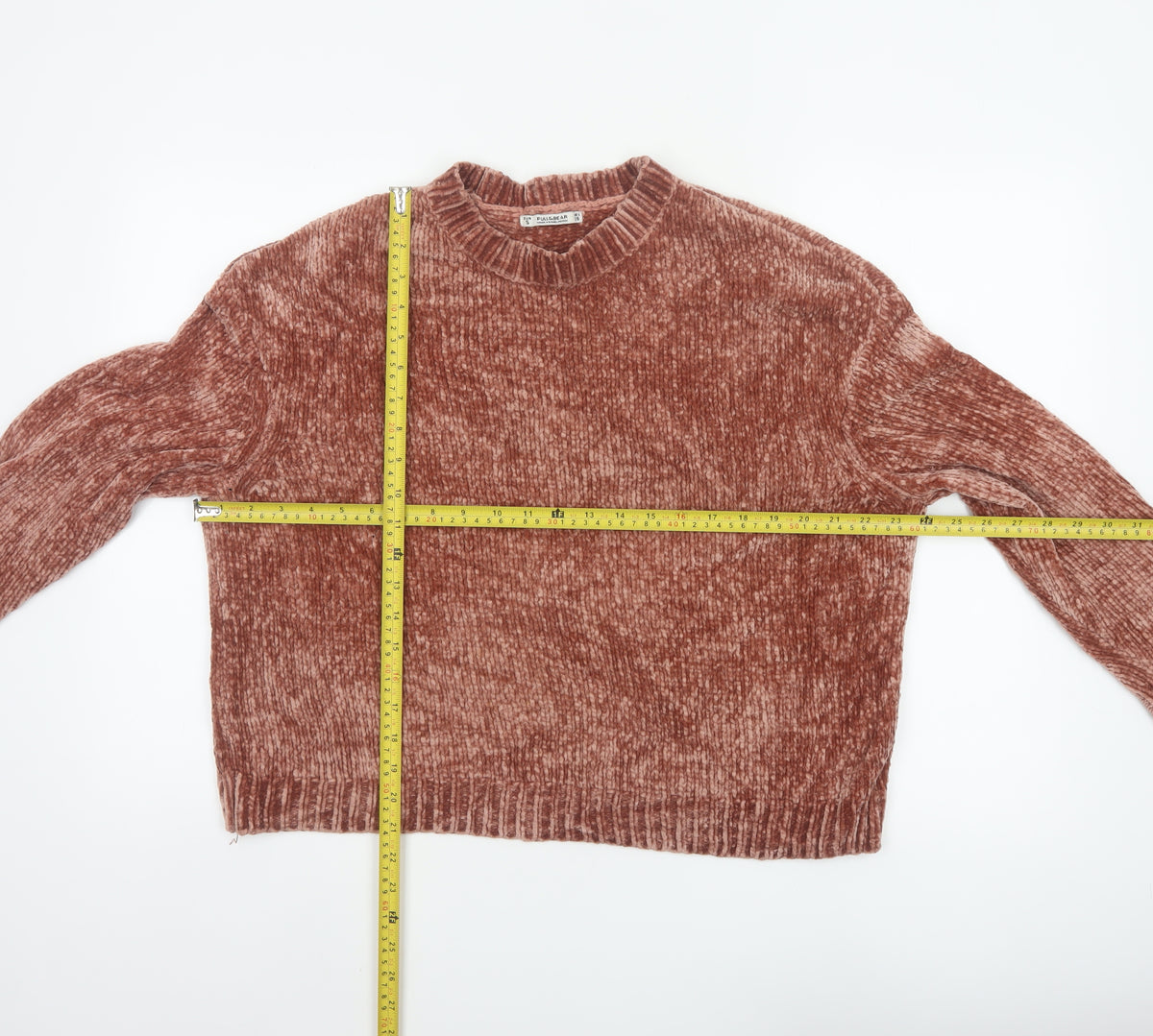 Pull&Bear Women’s Brown S Chunky Knit Velour Crew Neck Jumper