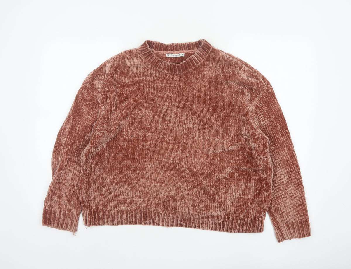 Pull&Bear Women’s Brown S Chunky Knit Velour Crew Neck Jumper