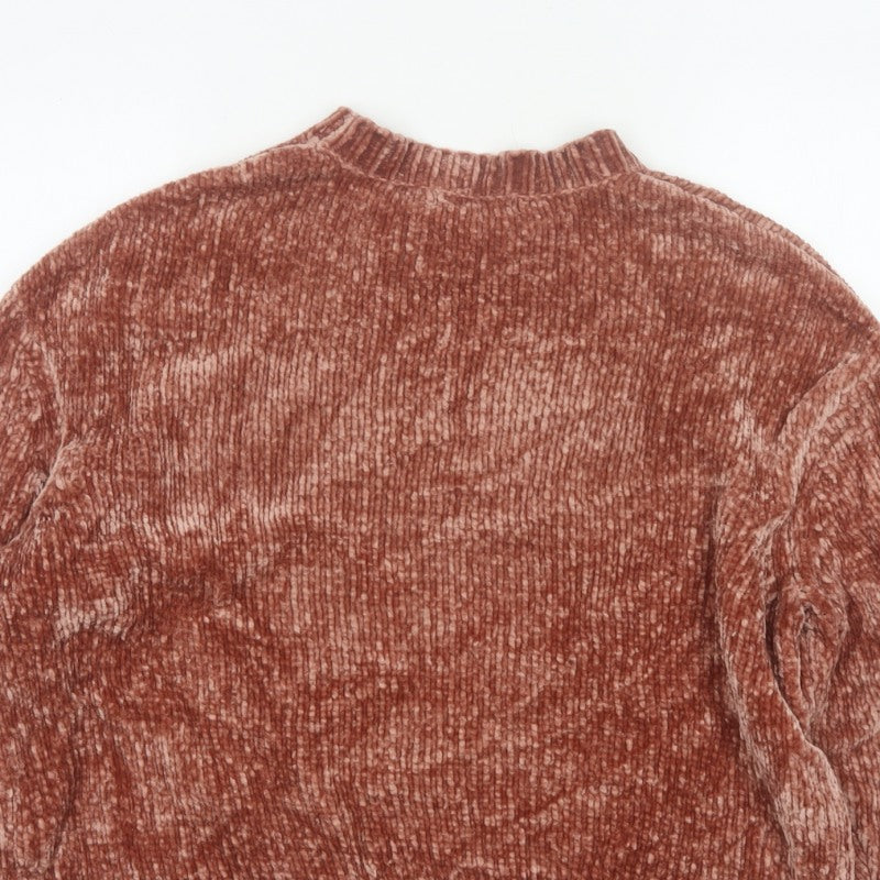 Pull&Bear Women’s Brown S Chunky Knit Velour Crew Neck Jumper