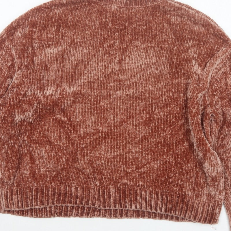 Pull&Bear Women’s Brown S Chunky Knit Velour Crew Neck Jumper