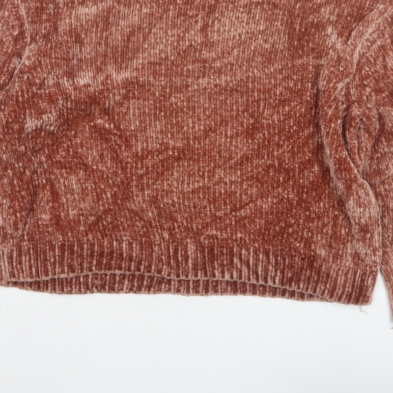 Pull&Bear Women’s Brown S Chunky Knit Velour Crew Neck Jumper