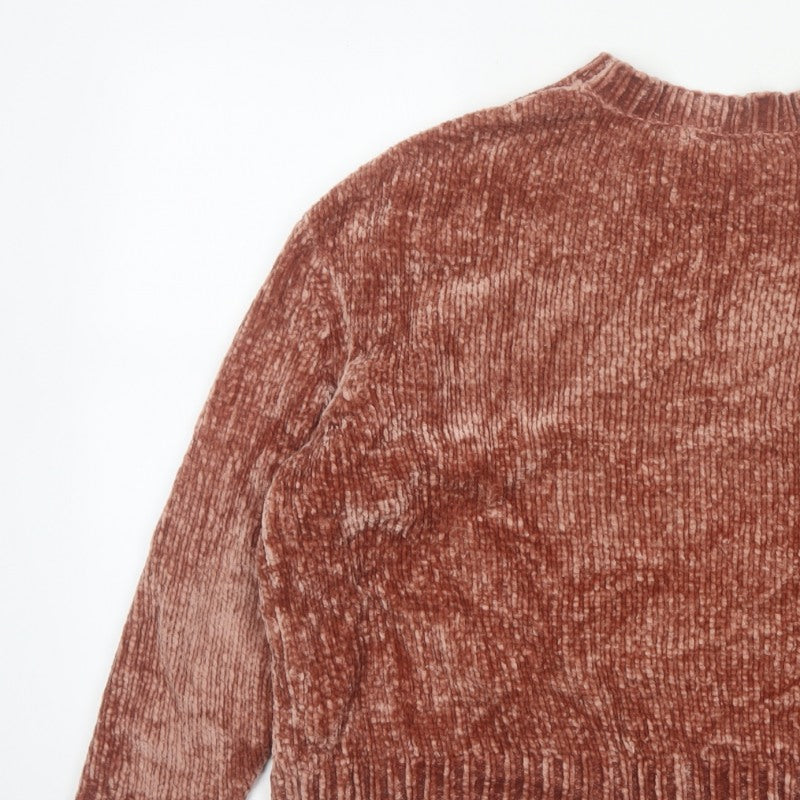 Pull&Bear Women’s Brown S Chunky Knit Velour Crew Neck Jumper