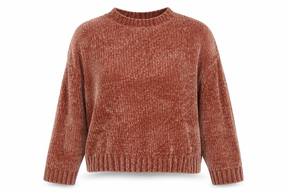 Pull&Bear Women’s Brown S Chunky Knit Velour Crew Neck Jumper