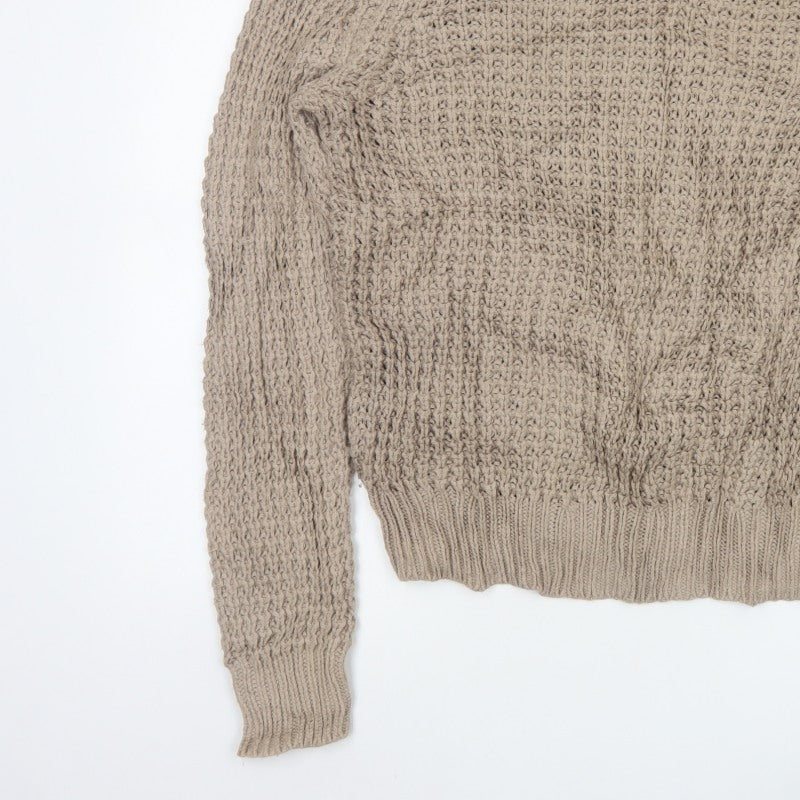 AllSaints Men’s Beige Small Chunky Knit Crew Neck Pullover Jumper