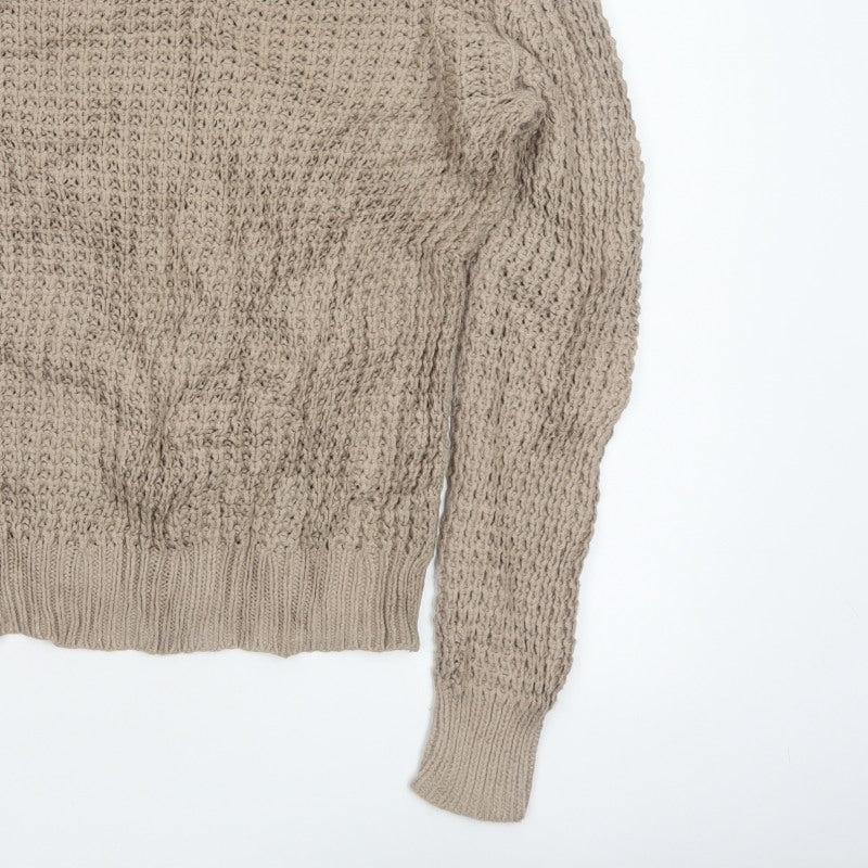 AllSaints Men’s Beige Small Chunky Knit Crew Neck Pullover Jumper