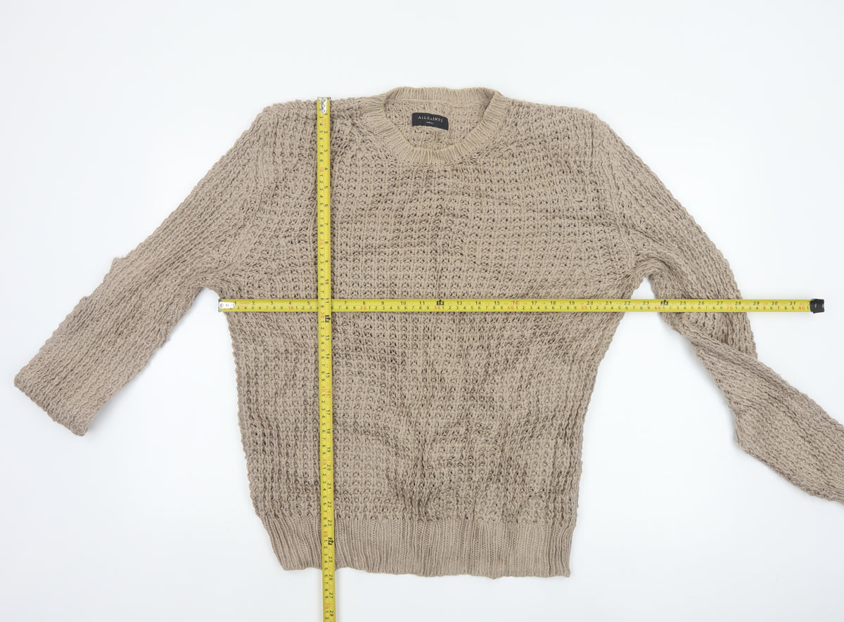 AllSaints Men’s Beige Small Chunky Knit Crew Neck Pullover Jumper