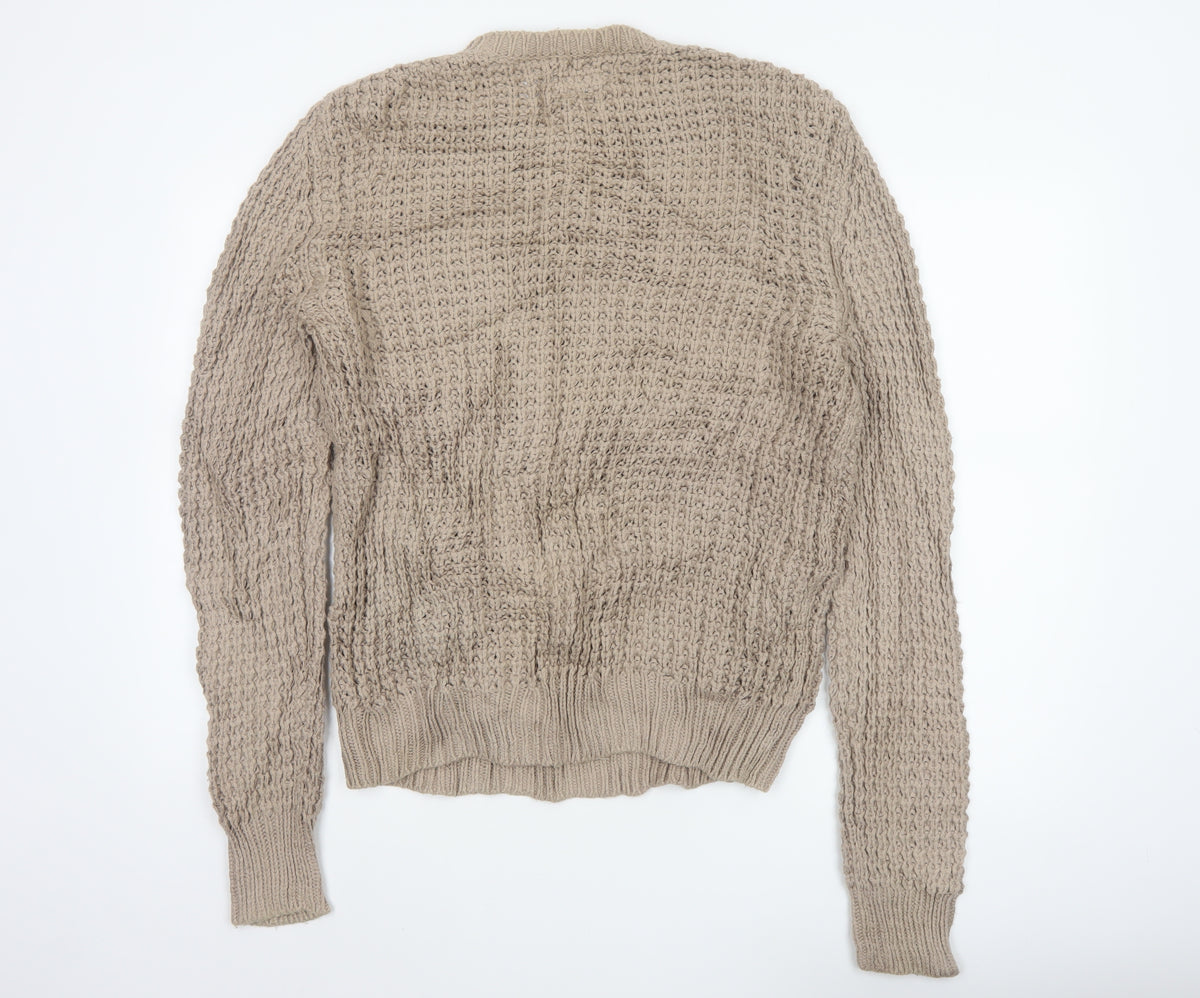 AllSaints Men’s Beige Small Chunky Knit Crew Neck Pullover Jumper